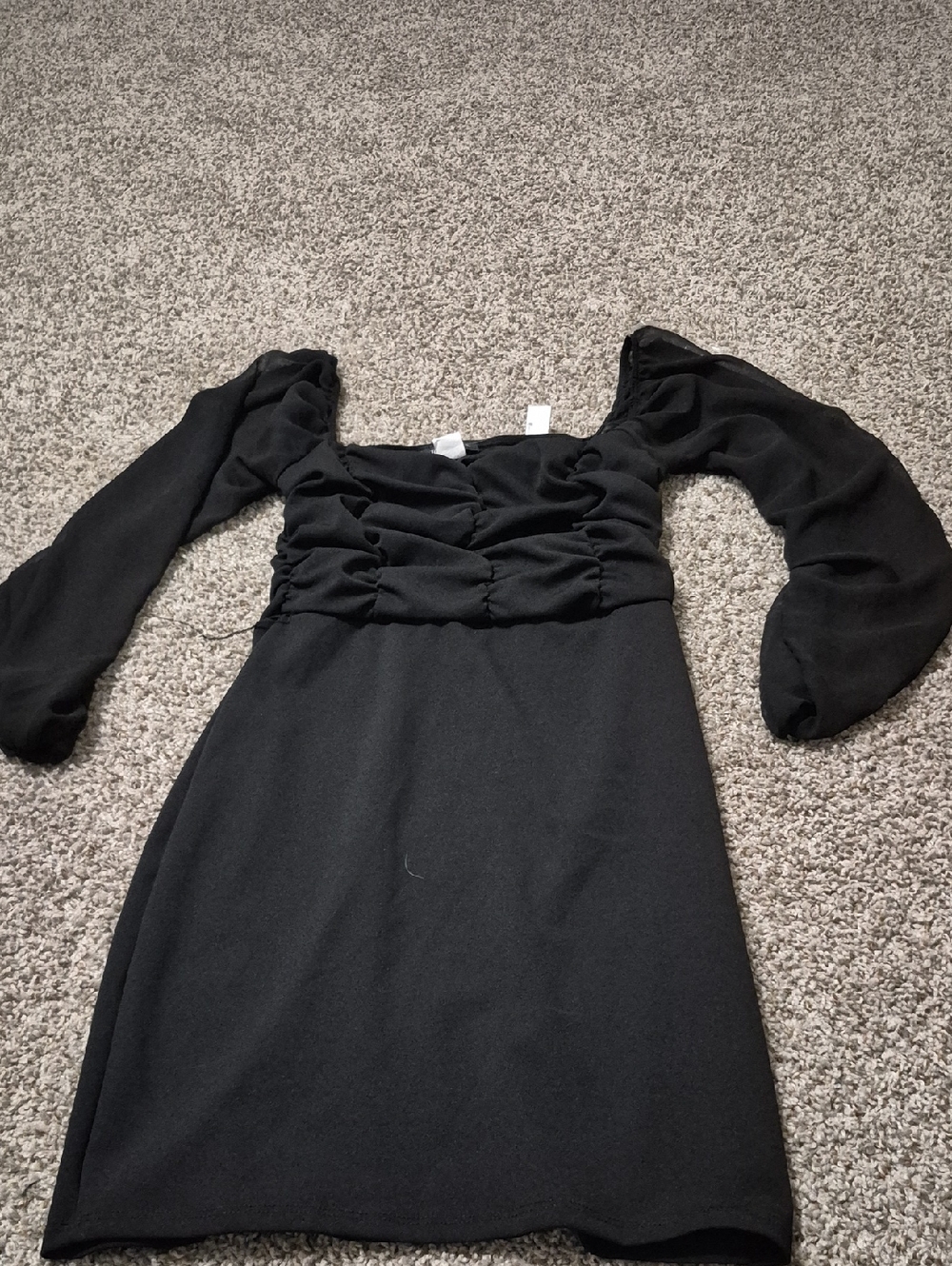 Black Long-Sleeve Ruched Bodice Mini Dress